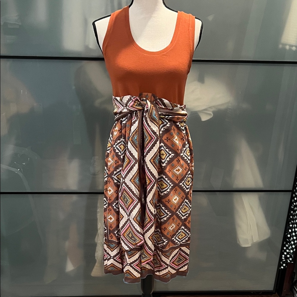 Nicole Miller Orange Geometric Midi Dress